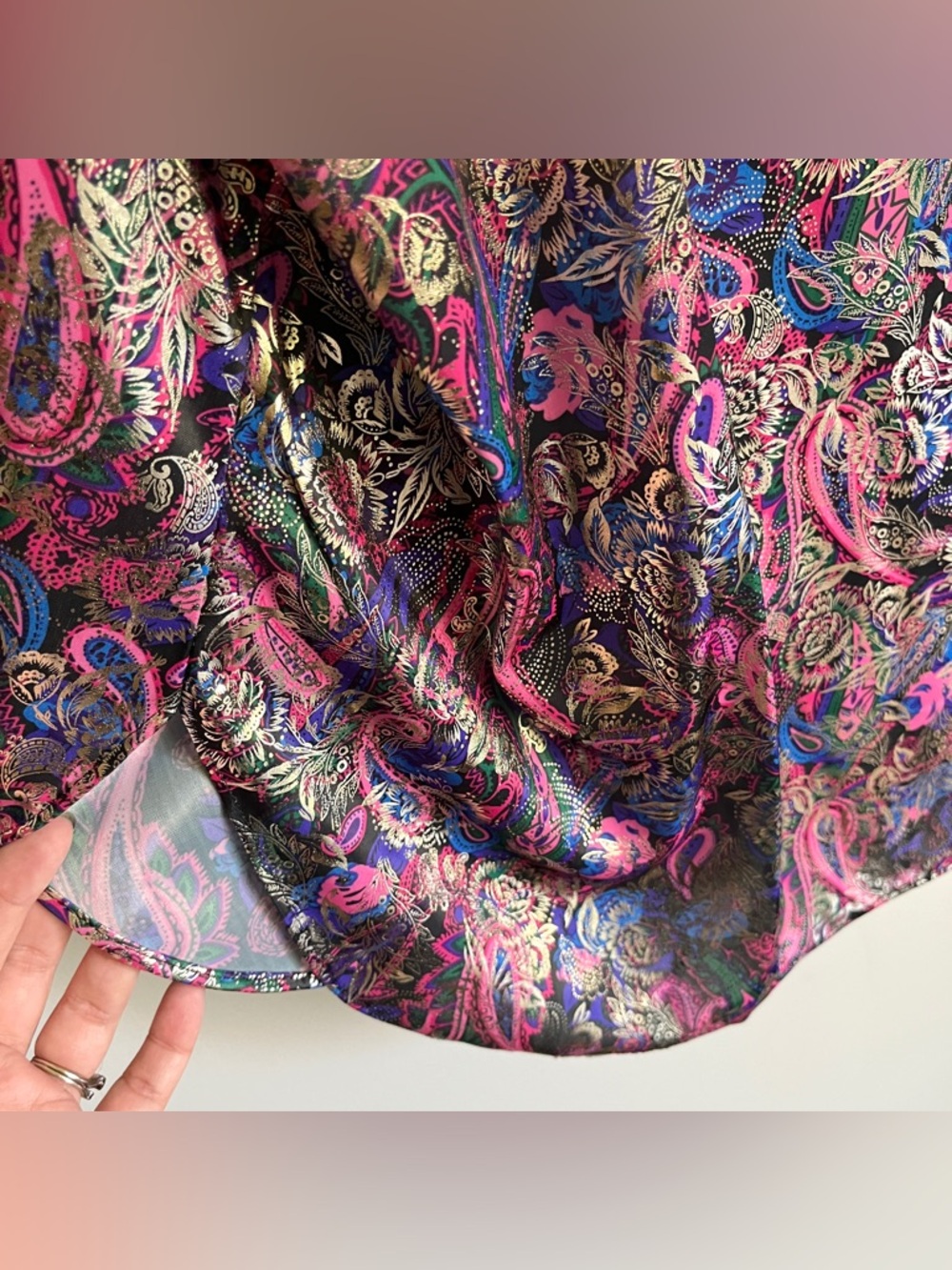 VTG Undercover Wear Chemise Size 1X‎ Metallic Gold Floral Paisley Nightie 80s - Picture 3 of 11